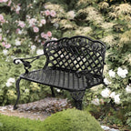 VINGLI 42.5" Outdoor Bench, Antique Cast Aluminum Front Porch Bench Metal - Image 7