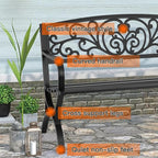 Patio Garden Bench 50 inch Outdoor Metal Loveseat Chairs - Image 6