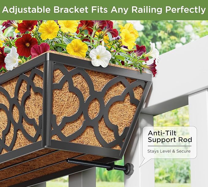 Y&M 24-Inch Window Planter Box 2Pcs Iron Deck Railing - Image 7
