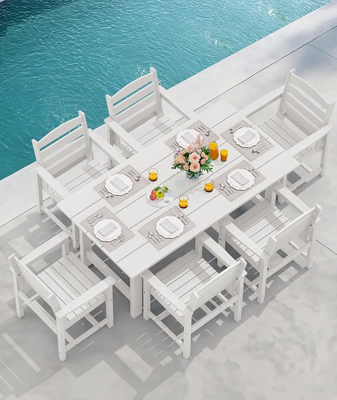 SERWALL Outdoor Dining Set for 6, HDPE Dining Furniture Set - Image 8