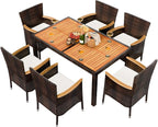 Shintenchi 7 Piece Patio Dining Set, Wicker Patio Conversation Set by Shintenchi