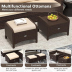 Tangkula 2 Pieces Outdoor Patio PE Wicker Ottomans - Image 8
