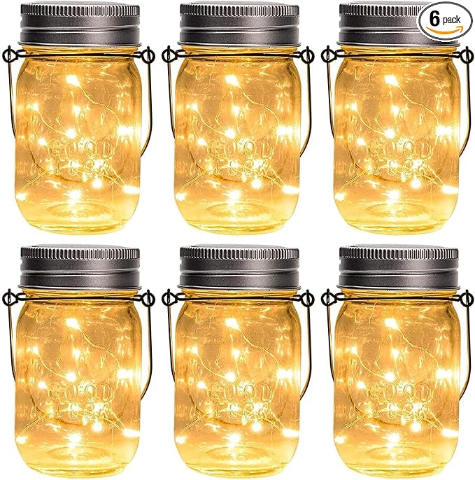 GIGALUMI Hanging Mason Jar Solar Lights, 6 Pack 30 Led Hanging Solar Lanterns by GIGALUMI