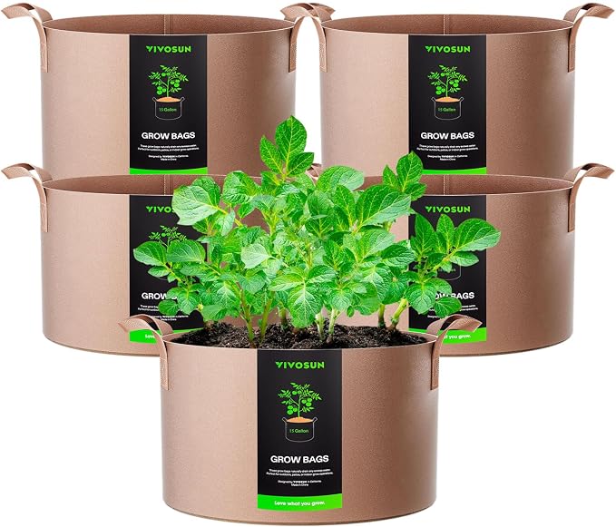 VIVOSUN 5-Pack 15 Gallons Grow Bags Heavy Duty Thickened Nonwoven Fabric Pots by VIVOSUN