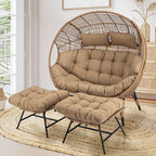 NICESOUL Double Egg Chair with Footstools & Cushions, Oversized Wicker Boho - Image 4