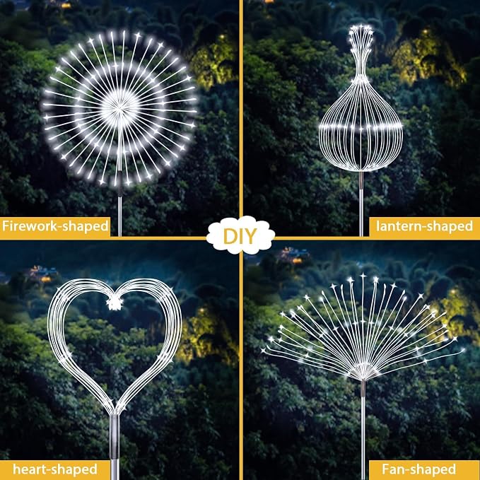 JJGoo Solar Firework Lights, 4 Pack 120 LEDs 2 Lighting Modes Solar Garden - Image 6