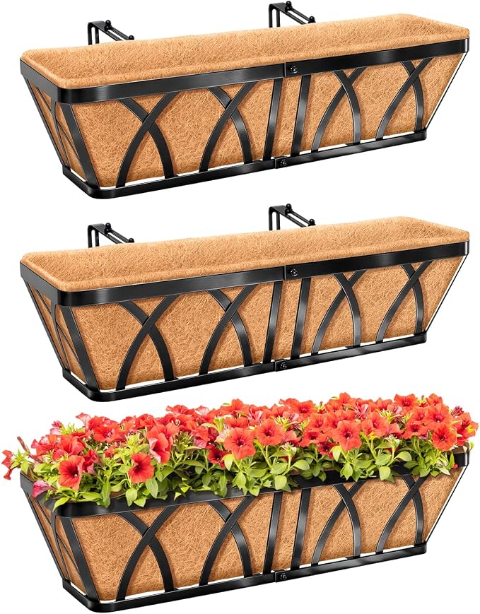 Riare 3 Pack 24 Inch Metal Railing Planter Window Box by Riare