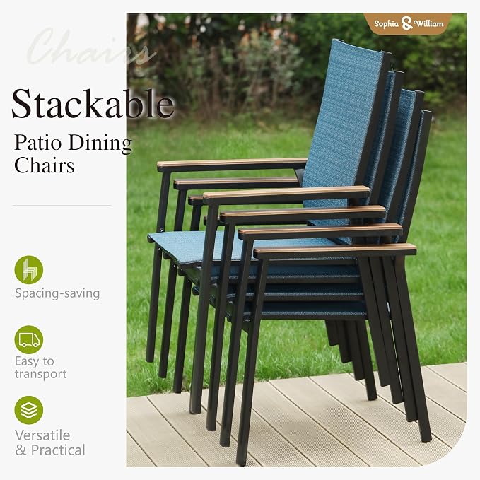 Sophia & William Outdoor Dining Set 7 Pieces, 6 Aluminum Stackable Chair - Image 4