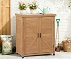 Outdoor Potting Bench with Storage Cabinet and Metal Top, Wood Workstation - Image 8