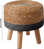 YMYNY Foot Stool Natural Seagrass Hand Weave, 12.6" Small Ottoman, Round - Image 3