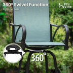 PHI VILLA Outdoor Patio Swivel Bar Set of 3, Jacquard Lake Blue Textilene - Image 4