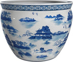 Red Lantern 14" Landscape Blue & White Porcelain Fishbowl Planter or Cachepot - Image 6