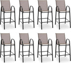 HOMREST Outdoor Bar Height Stools Set of 8, High Back Patio Chairs by HOMREST