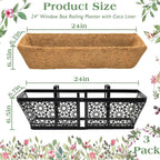 ZeeDix 3 Pack Metal Window Box for Railings, 24 Inch Over Railing Planter Boxes - Image 3