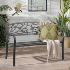 VINGLI Outdoor Bench for Patio Metal Garden Bench w/PVC Back Pattern - Image 8