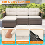Tangkula 5 Pieces Outdoor Patio Furniture Set, L Shaped Rattan Cushioned Chairs - Image 7