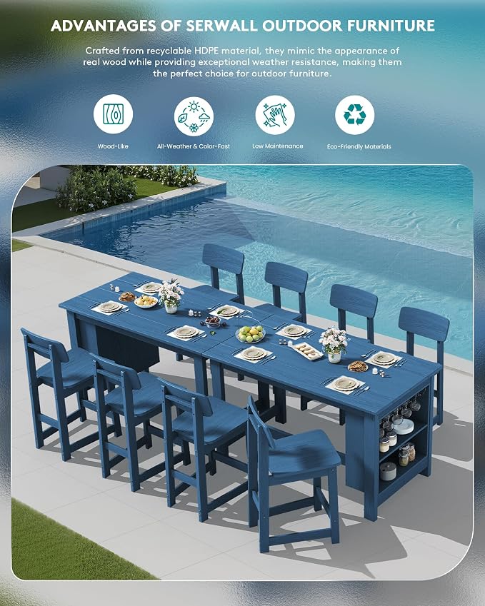 SERWALL 8-Piece HDPE Counter Height Dining Table Sets - Image 9