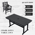 HDPE Dining Table Set for 10, 12-Piece Outdoor Table and Chairs Include 10 - Image 2