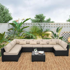 9 Pieces Outdoor Sectional All-Weather Wicker Patio Furniture Set Patio by Rattaner