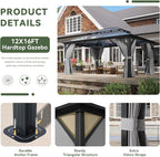 Aoxun 12'x16' Hardtop Gazebo, Aluminum Frame Permanent Pavilion - Image 6