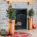 28in Tall Copper Planters Set of 2, Galvanized Steel Tall Outdoor Planter - Image 6