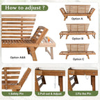 Merax Patio Sofa, Outdoor Adjustable Wooden Daybed, Chaise Lounge - Image 5