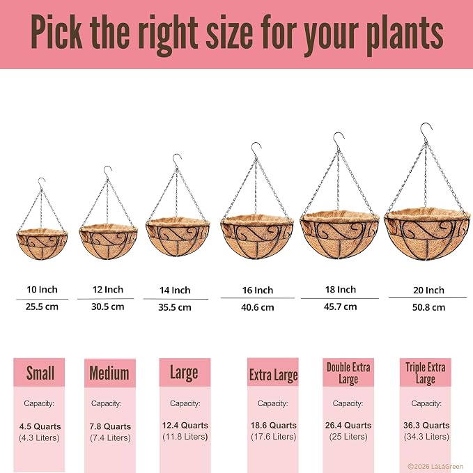 LaLaGreen Hanging Baskets for Plant Outdoor Large Black Metal Wire Hanging - Image 6