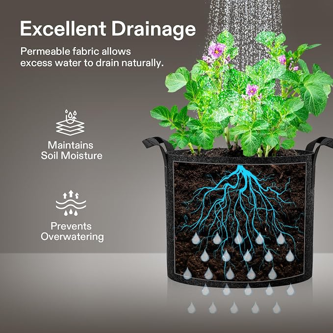 VIVOSUN 5-Pack 25 Gallon Plant Grow Bags, Heavy Duty Thickened Nonwoven Fabric - Image 2
