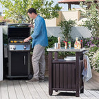 Keter Outdoor Grill Prep Table & Serving Cart, Stainless Steel Top, 40 Gal - Image 5
