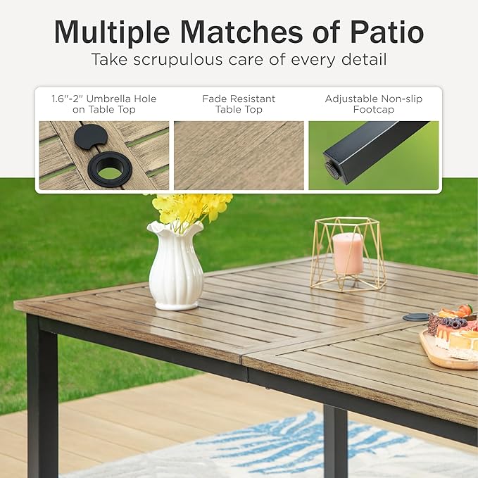 PHI VILLA 7 PCS Outdoor Dining Set, 2 Swivel & 4 Stable Dining Chairs, Patio - Image 6