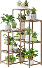 Bamworld Plant Stand Indoor Plant Shelf Outdoor Corner Wood Plant Table 7 Pots - Image 7