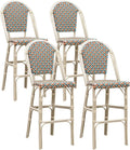 PURPLE LEAF French Bar Stool Set of 4 White Print Finish Patio Bar Stools by PURPLELEAF