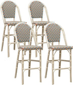 PURPLE LEAF French Bar Stool Set of 4 White Print Finish Patio Bar Stools by PURPLELEAF