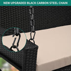 YITAHOME Wicker Hanging Porch Swing Chair 2-Seats Outdoor Black Rattan Patio - Image 3