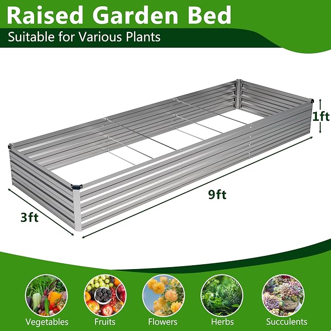 2PCS 9x3x1ft Galvanized Raised Garden Bed Kit, Metal Planter Box - Image 2