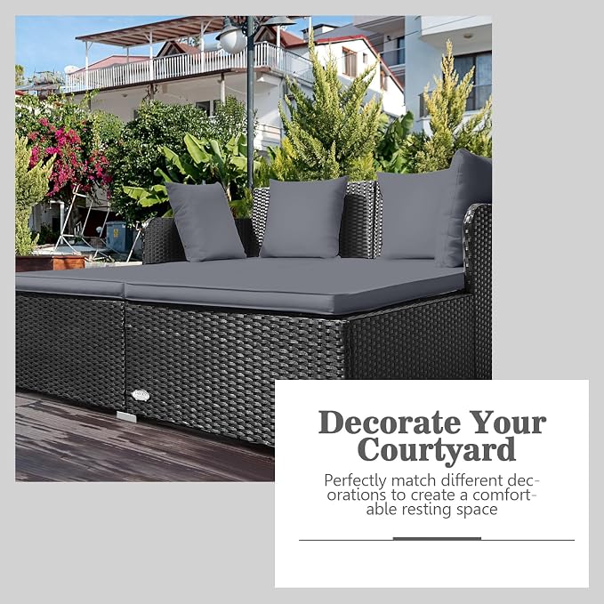 HAPPYGRILL Outdoor Rattan Daybed Patio Loveseat Sofa Set - Image 8