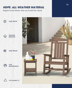 KINGYES HDPE Outdoor Rocking Chair, Widened Seat Patio Rocking Chair, Oversized - Image 5