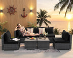 NICESOUL 7 Piece Modern Outdoor Patio Furniture Set, Extra Large Grey Wicker - Image 3