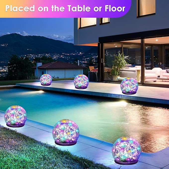 Solar Garden Lights, 4 Pack 120 LED Multicolor Cracked Glass Solar Outdoor - Image 3