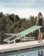 Lounge Chair Outdoor with Wheels, Aluminum Patio Chaise Lounge Chair with 5 - Image 3