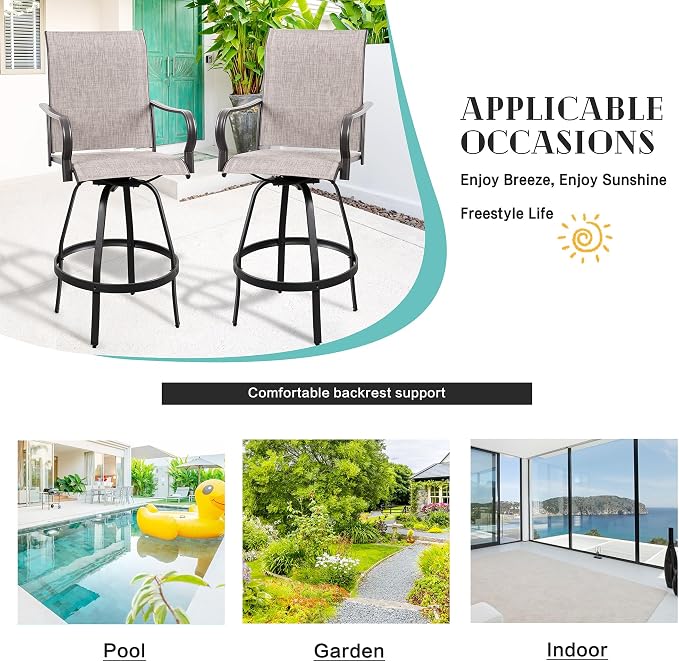 Vongrasig 6 Piece Patio Swivel Bar Chairs, All Weather Metal Textile High - Image 7