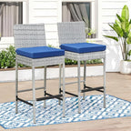 ECOTOUGE Outdoor Bar Stools, Wicker Woven Patio Stools & Patio Bar Chairs - Image 2