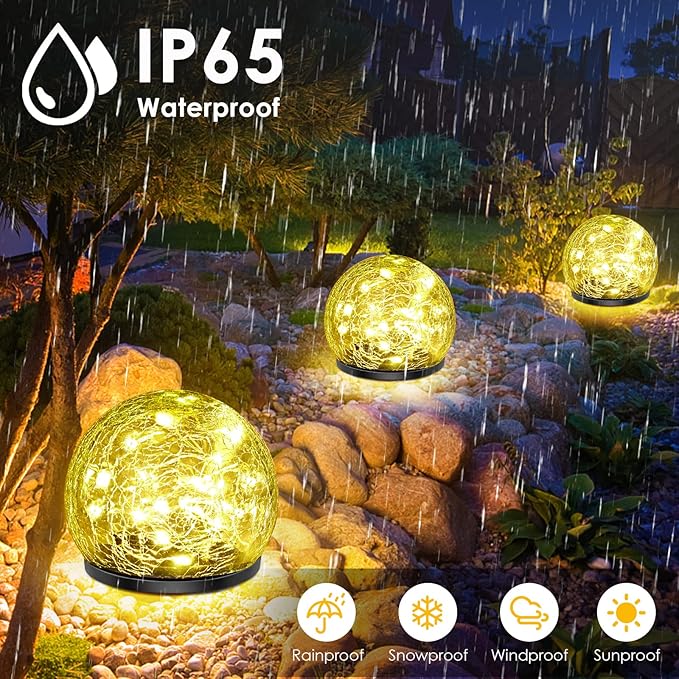 2 Pack 60 LED Solar Garden Lights Outdoor Decoration, Cracked Glass Solar Globe - Image 5
