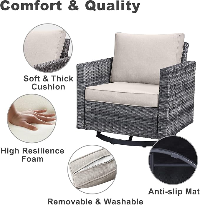 Belord Wicker Chairs Outdoor Bistro Set Oversize Patio Swivel Rocker, Rattan - Image 7