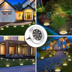 LYHOPE Solar Ground Lights Outdoor, 8 Pack 8 LED Solar Disk Lights Waterproof - Image 3