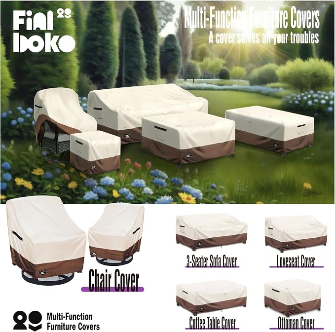 Patio Ottoman Cover, 100% Waterproof 600D Heavy Duty Outdoor Table Cover - Image 4