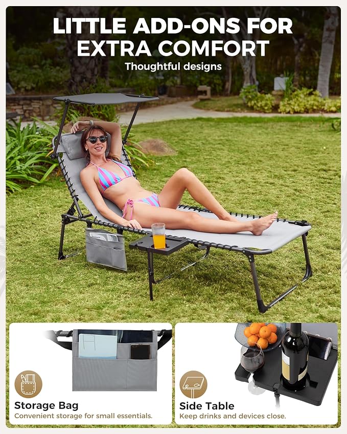 KingCamp Oversized Padded Chase Lounge Chairs, Extra-Wide Folding Tanning Chair - Image 7