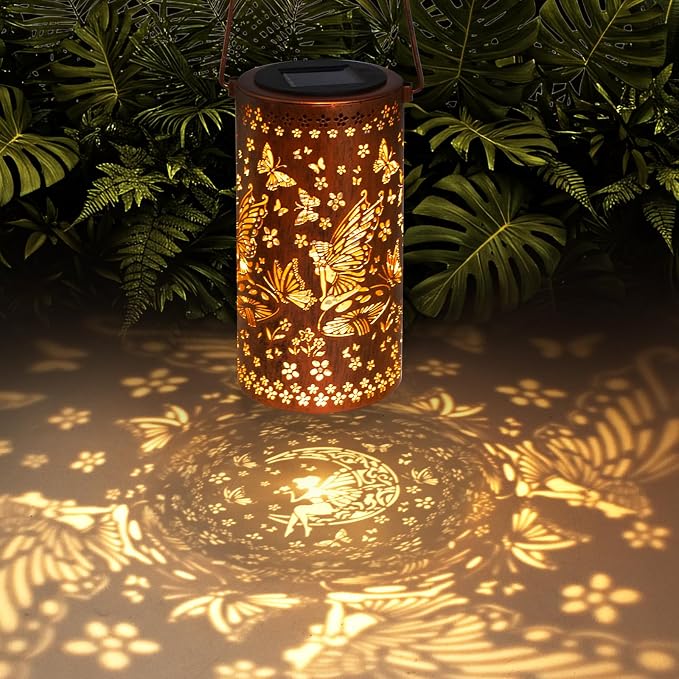 Solar Lanterns Outdoor Hanging Lantern Lights, Fairy Metal Decor by DIBIEECN