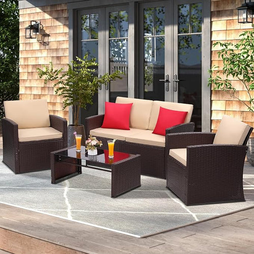 4-Piece Patio Furniture Set, Wicker Outdoor Rattan Sectional Sofa - Image 2