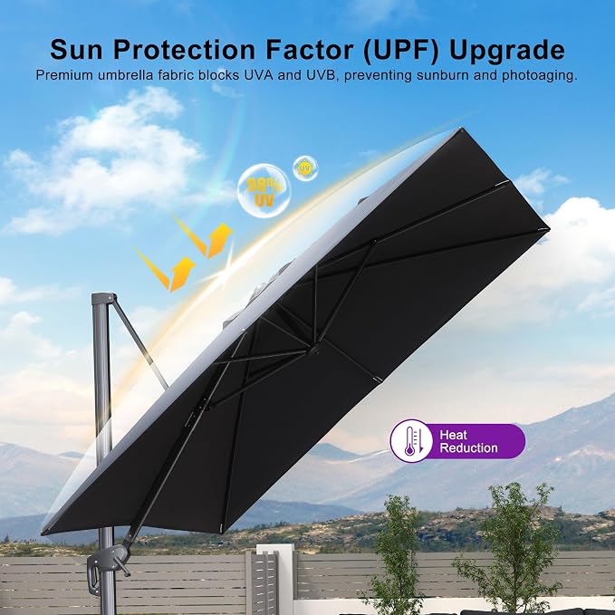 PURPLE LEAF Patio Umbrella 9' X 9' Rectangle Cantilever Umbrella Large Aluminum - Image 6